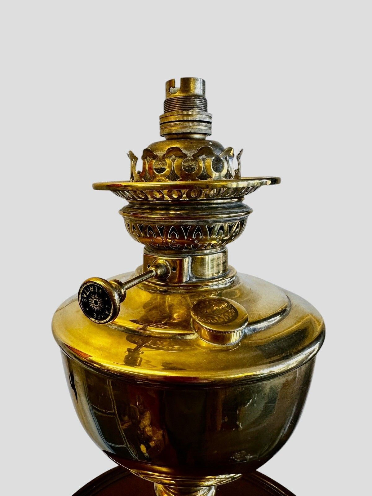 Table Lamp Antique Veritas Brass Oil Lamp British Lamp Converted To Electric photo for sale