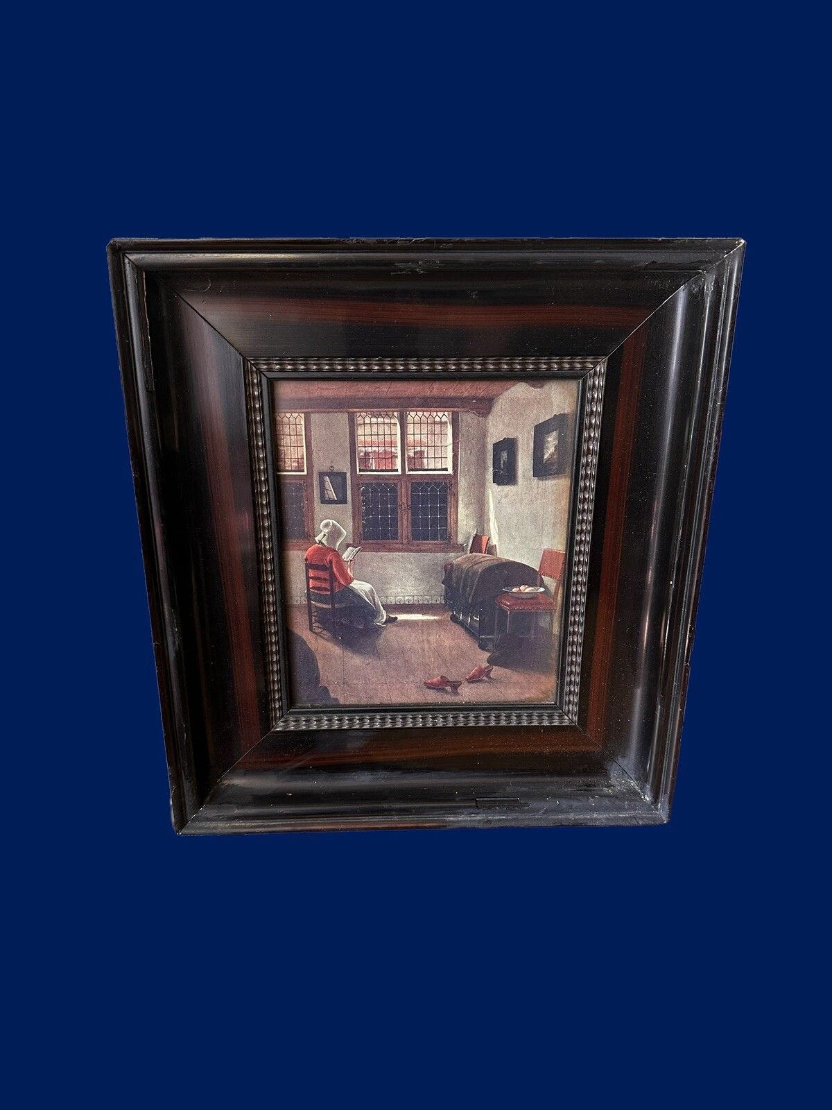 Antique 19th C Lithograph Dutch Interior Reading Wonan By Pieter De Hooch