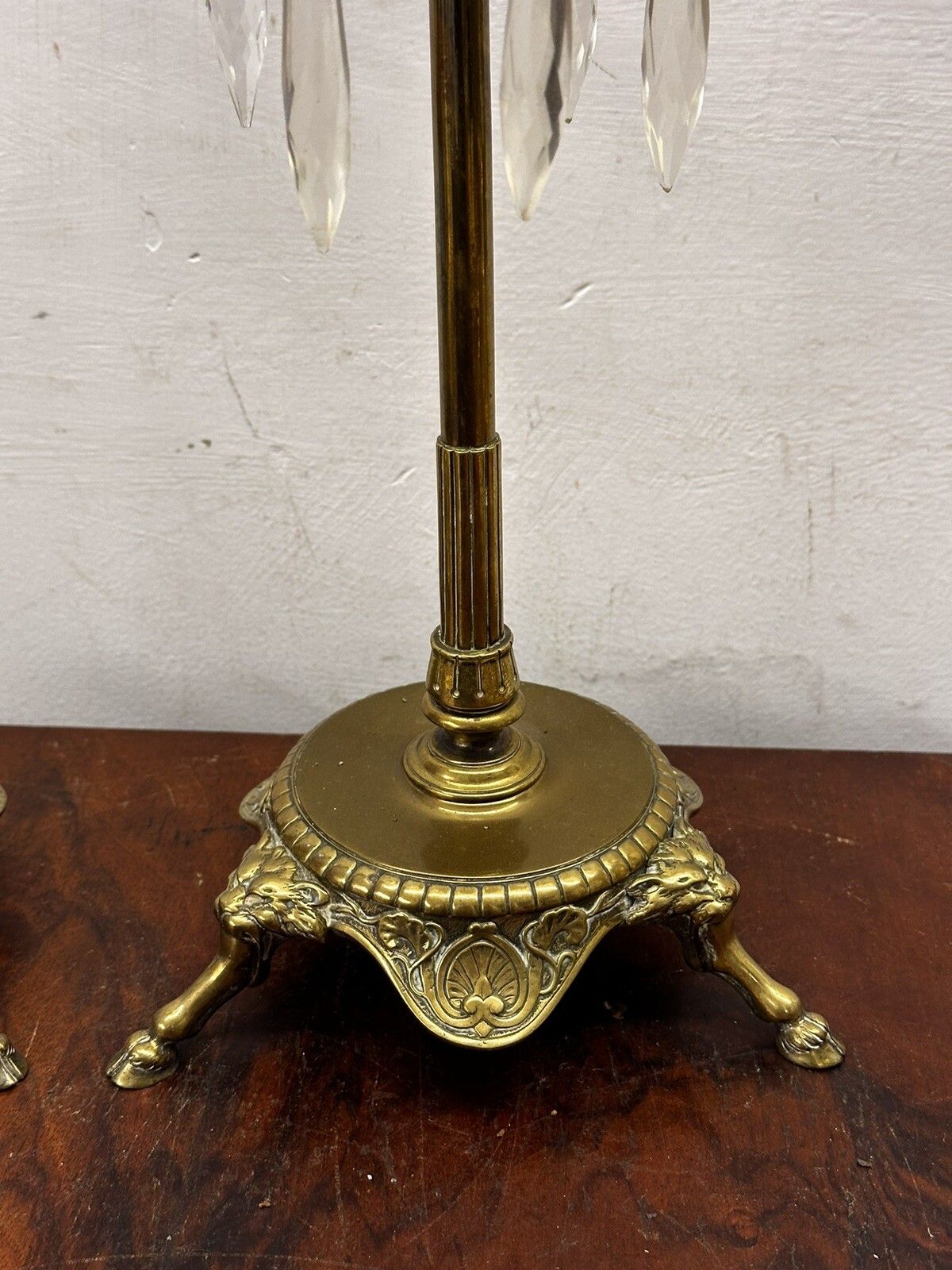 19th C Victorian Pillar Brass Candles Outstanding  With Crystal Drops photo furniture