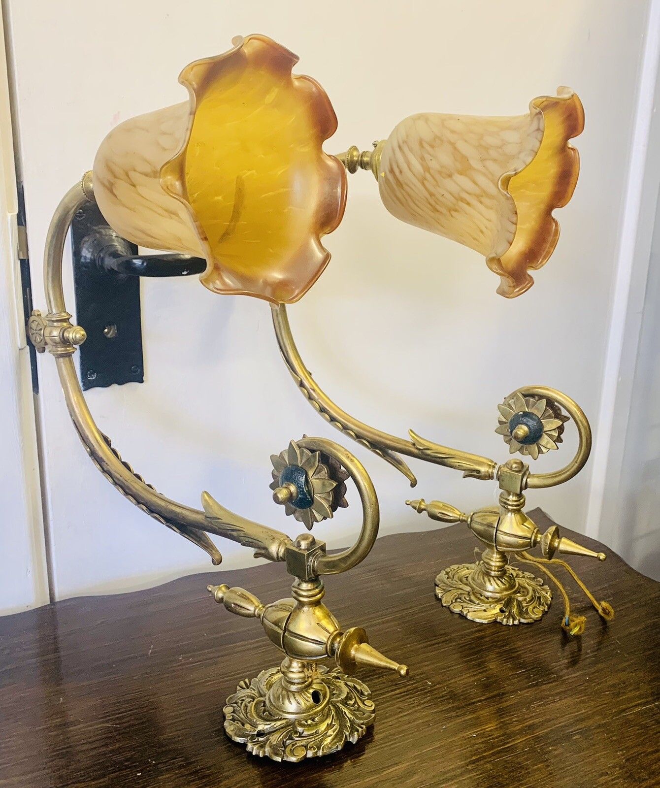 Exquisite Antique Art Nouveau Top Quality Wall Lights Goose Neck Gorgeous ￼