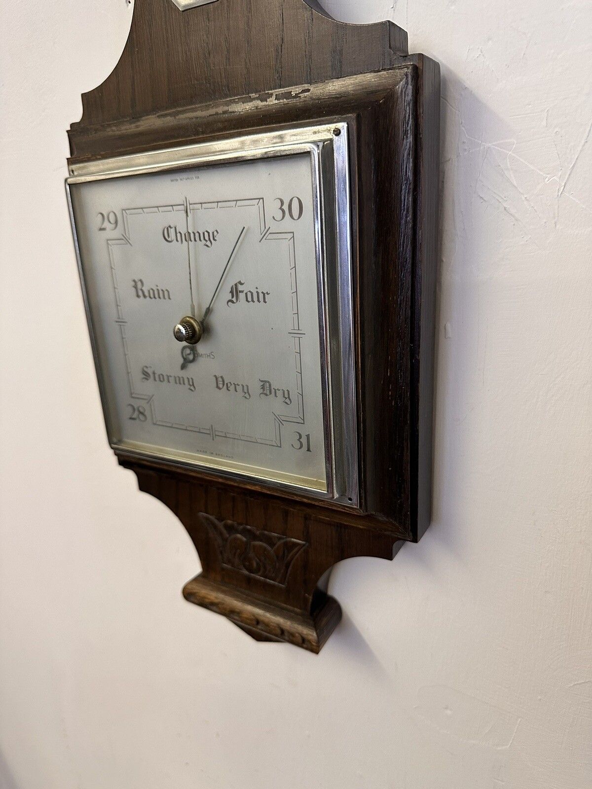 Superb Art Deco Oak Smiths England Weather Barometer photo vinterior
