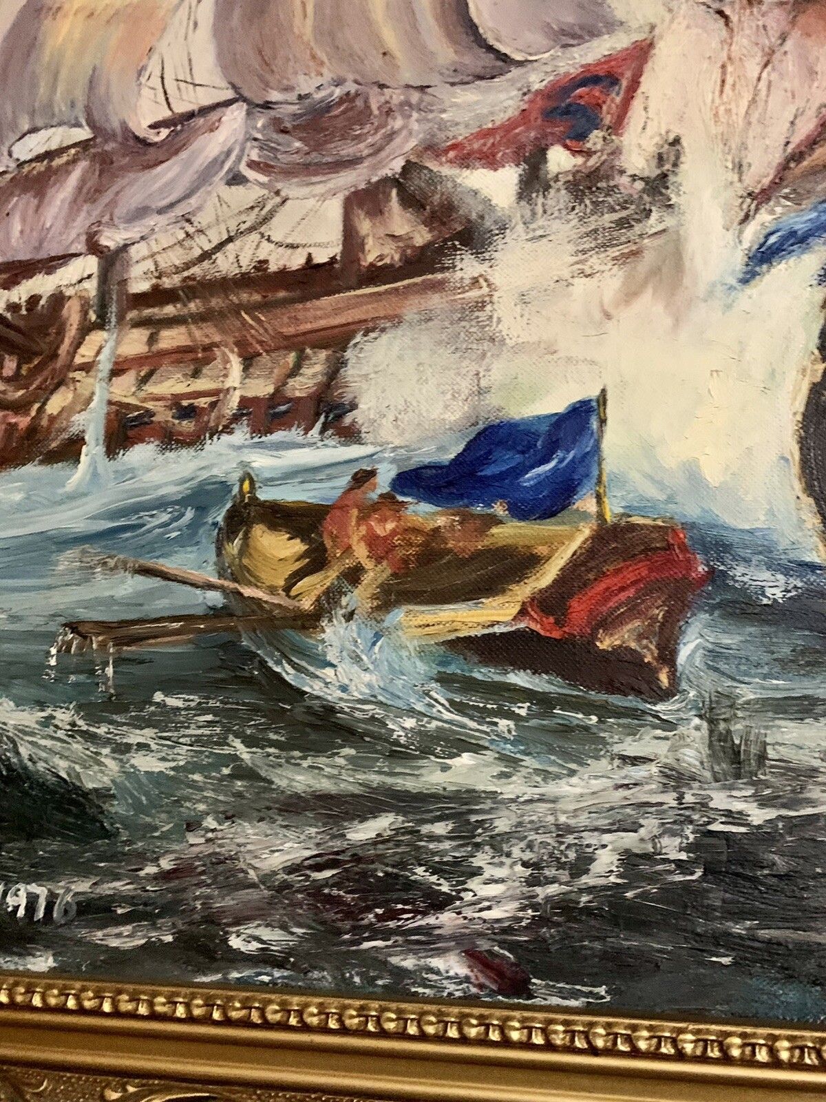 Original Mid Century Oil On Canvas Nautical Maritime Painting Signed 69cm X 59 photo 165.0