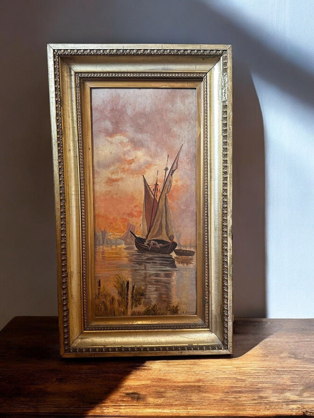 Antique 19th Century Signed Marine Nautical Painting