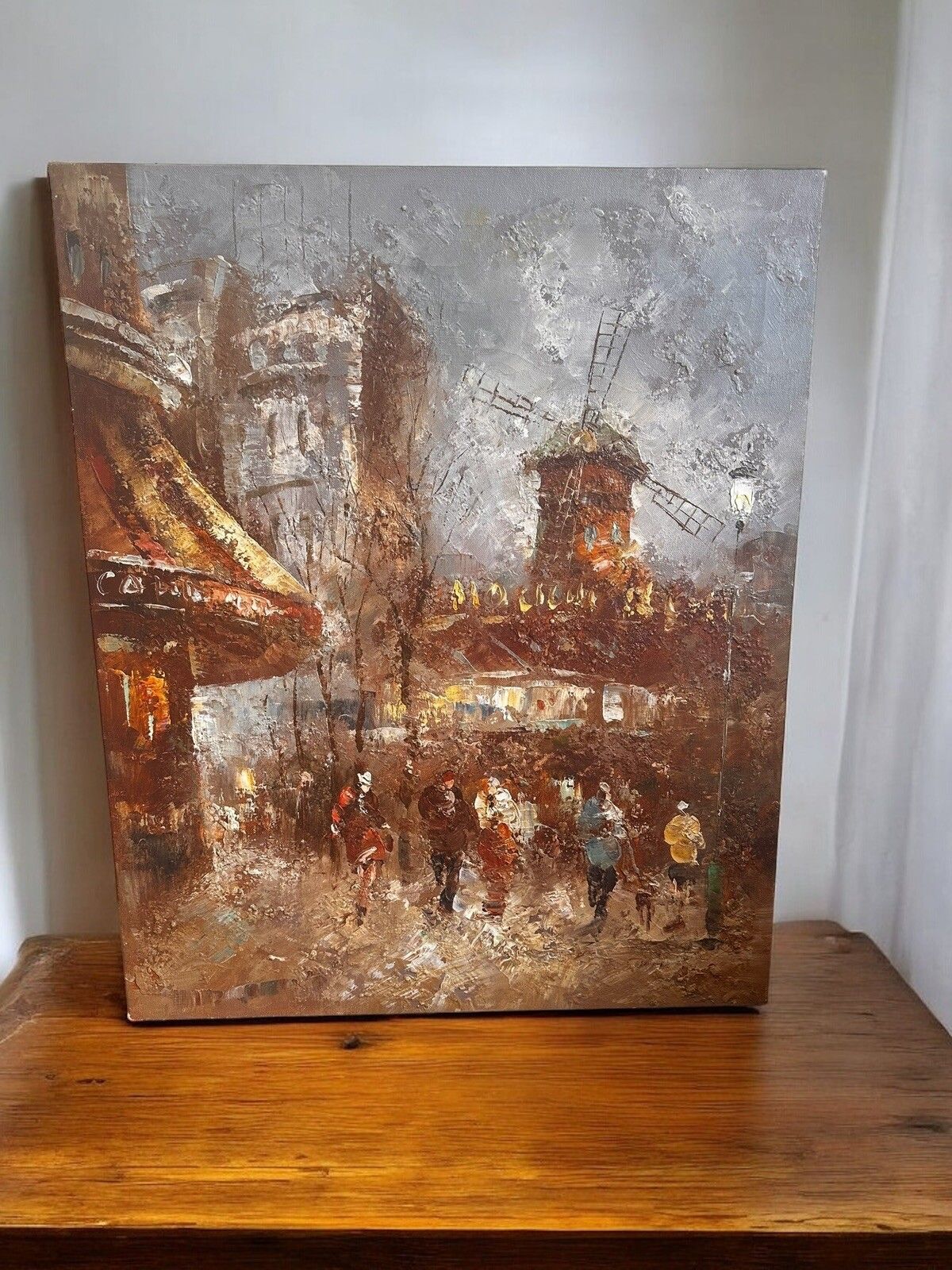 Mid Century Paris Moulin Rouge Rouge Impasto Oil On Canvas Painting 62x50cm photo furniture