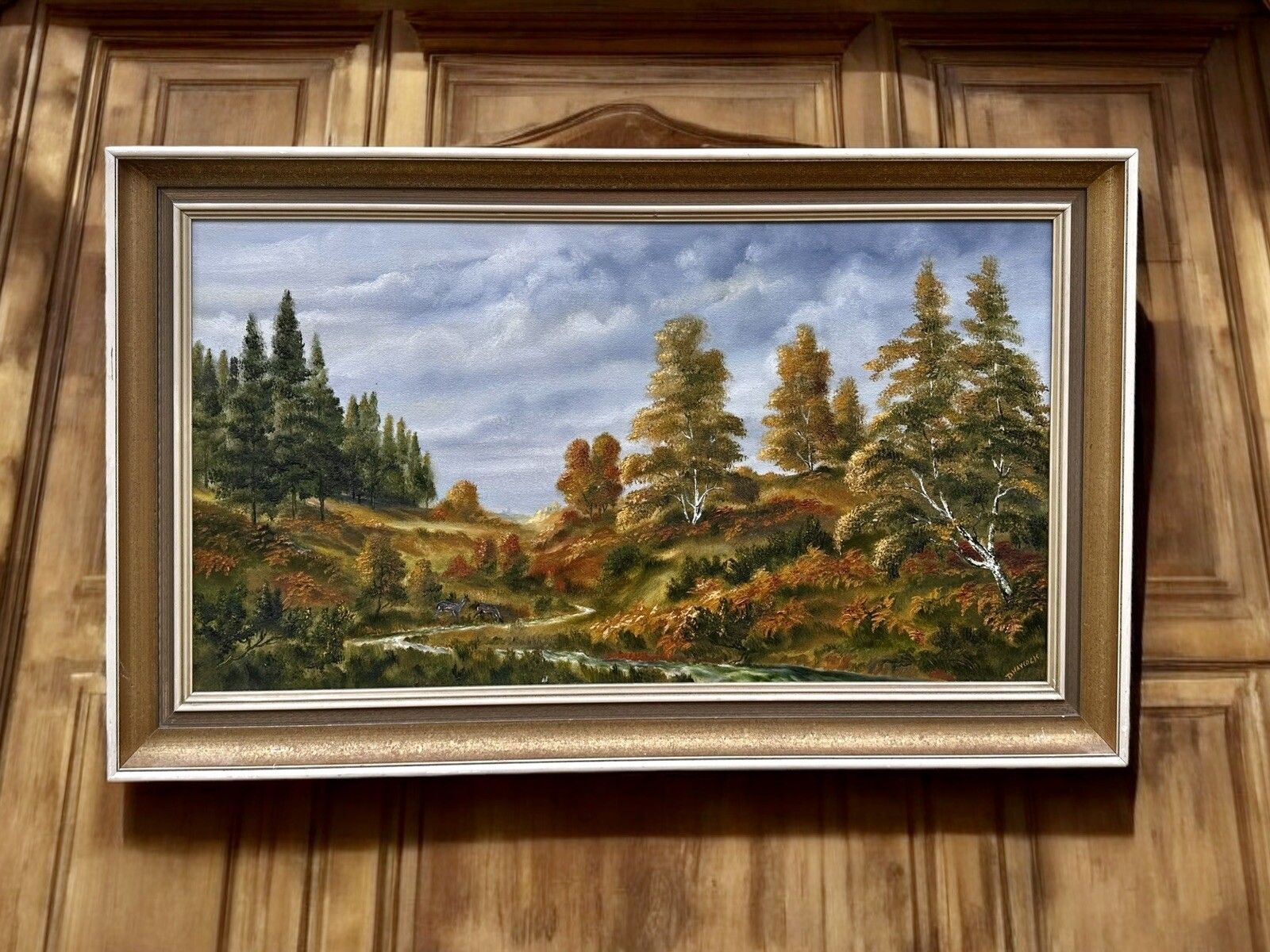 Mid Century Country House Oil Painting  Signed Landscape Scene 105cm By 64cm photo furniture