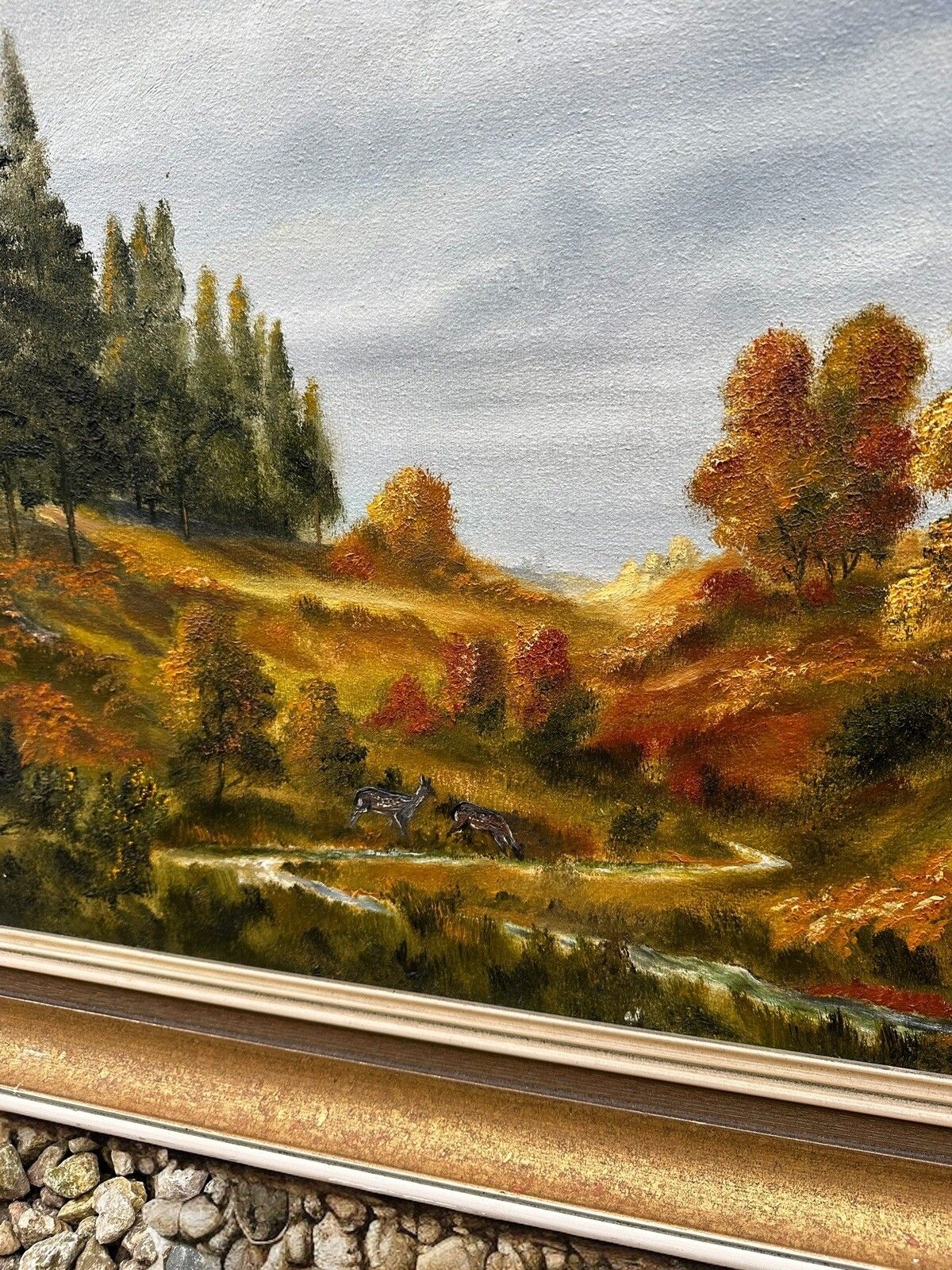 Mid Century Country House Oil Painting  Signed Landscape Scene 105cm By 64cm photo Art