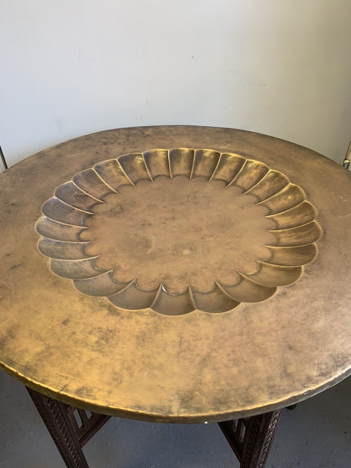 Antique 19th C Copper Top Folding Middle Eastern Table photo 150.0