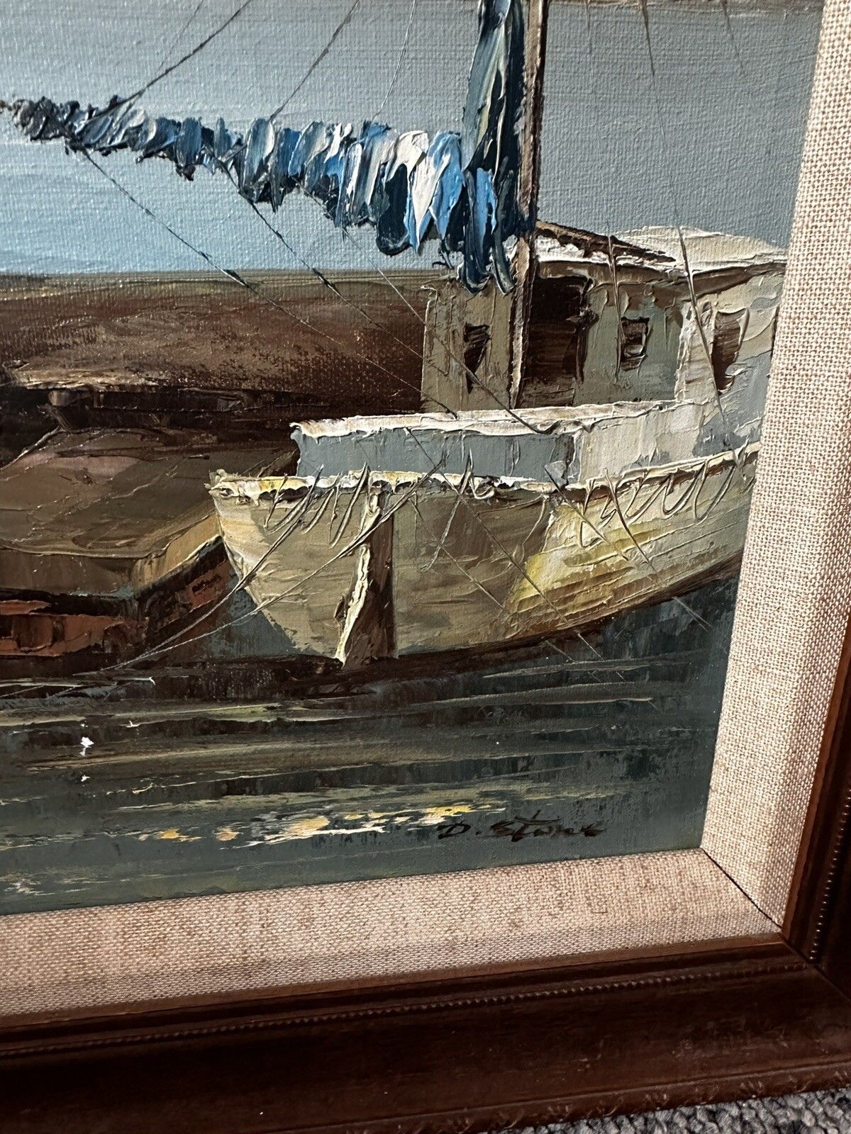 Mid Century Oil On Canvas Nautical Maritime Signed By Artist  60cm By 50cm photo for sale