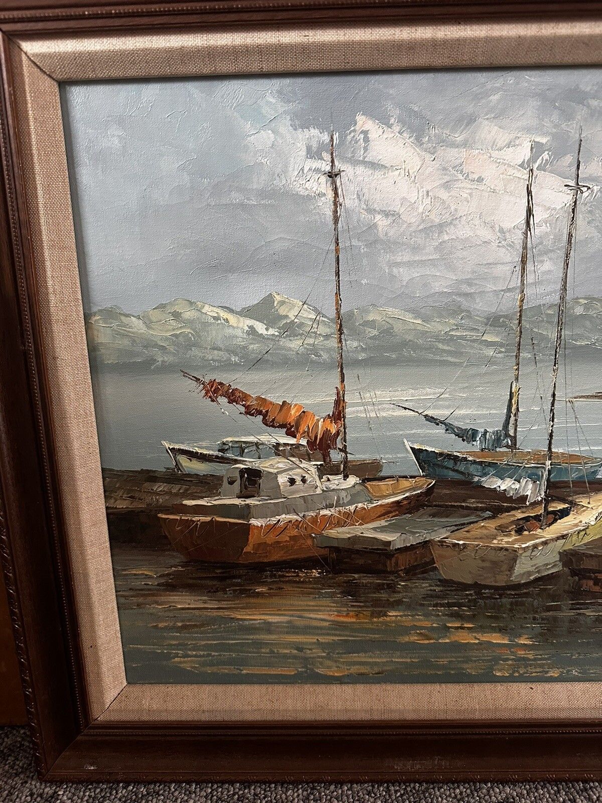 Mid Century Oil On Canvas Nautical Maritime Signed By Artist  60cm By 50cm photo Art