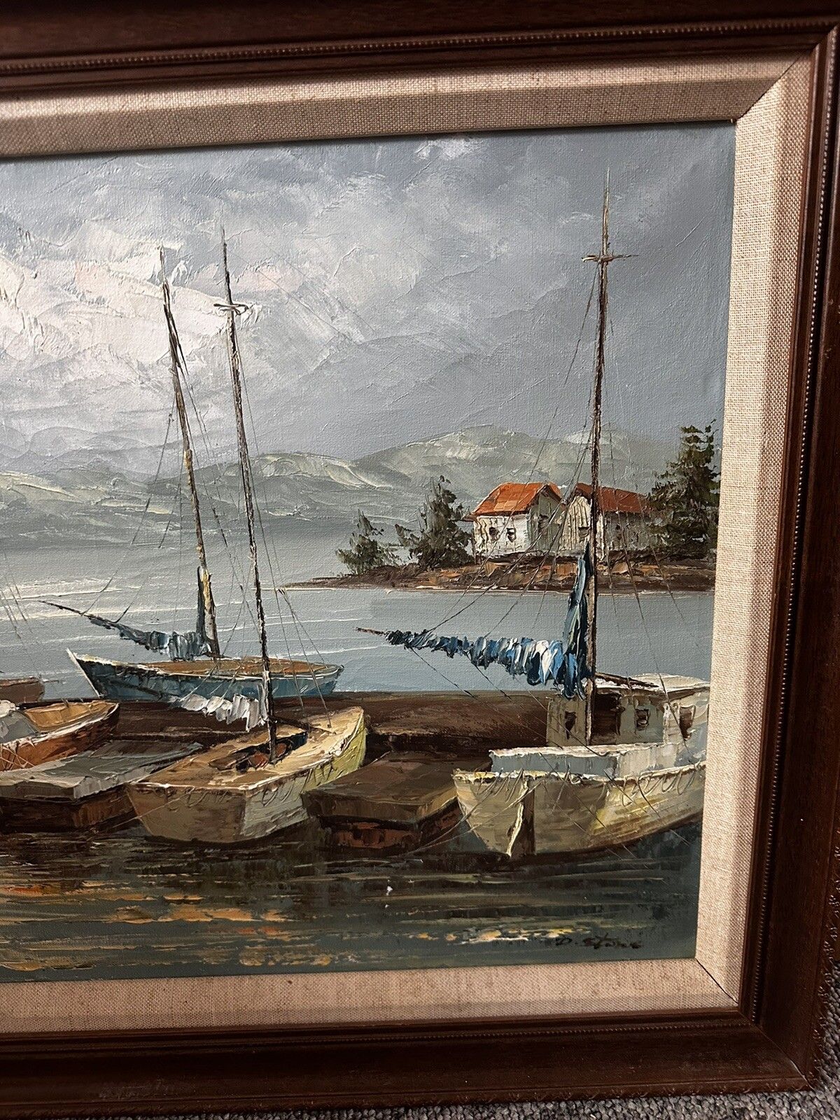 Mid Century Oil On Canvas Nautical Maritime Signed By Artist  60cm By 50cm photo 125.0