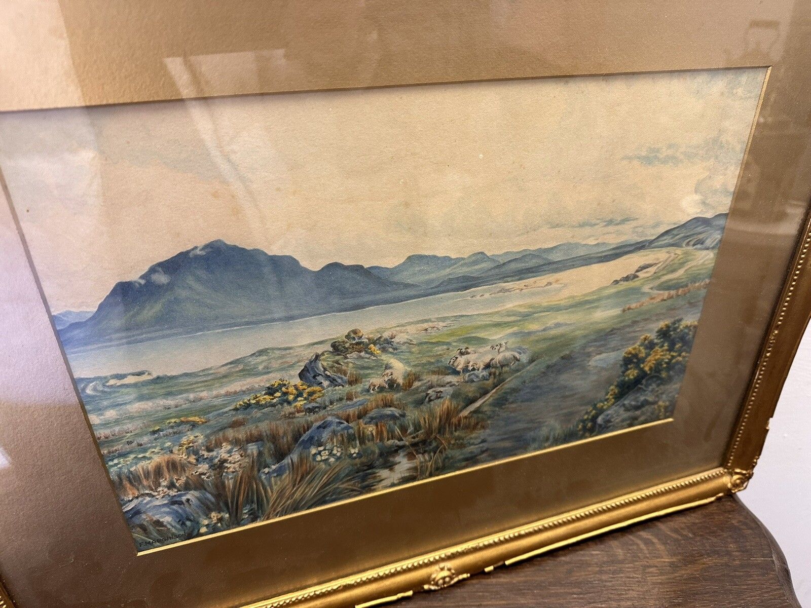 Antique 19th Century Signed Watercolour, Sheep Mountainous, Seascape Scene photo 70.0