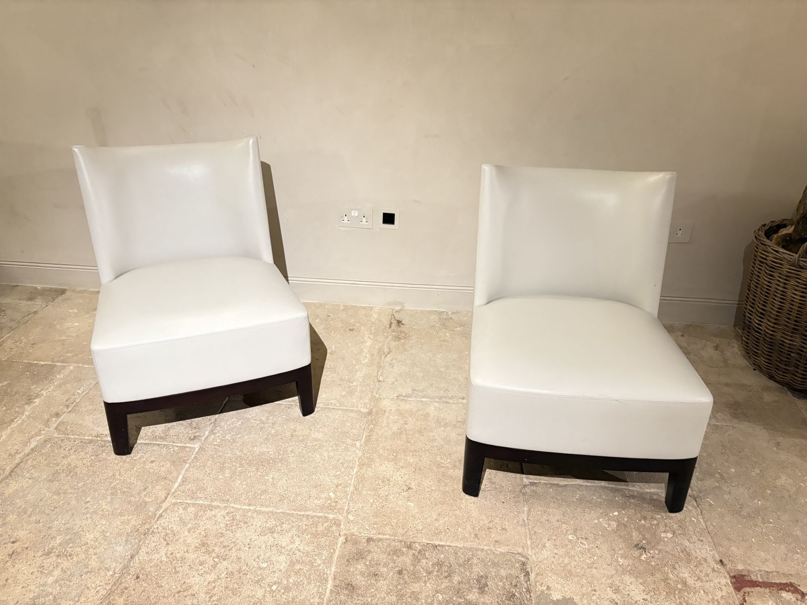 Pair Of Christian Liaigre Mandarin Chairs 1998 Oak And Leather photo furniture