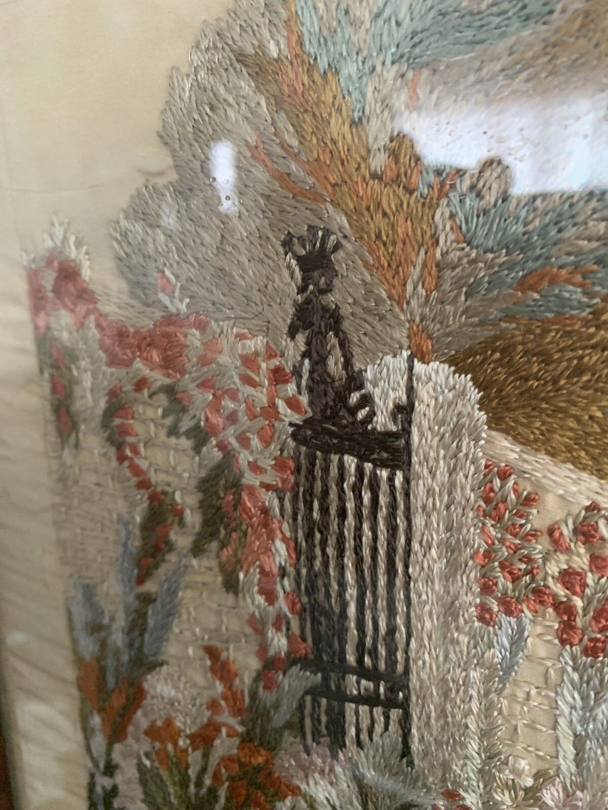 Art Deco Silk Embroidered  Small Fire Screen Scene Of The Cotswold Stroud photo for sale
