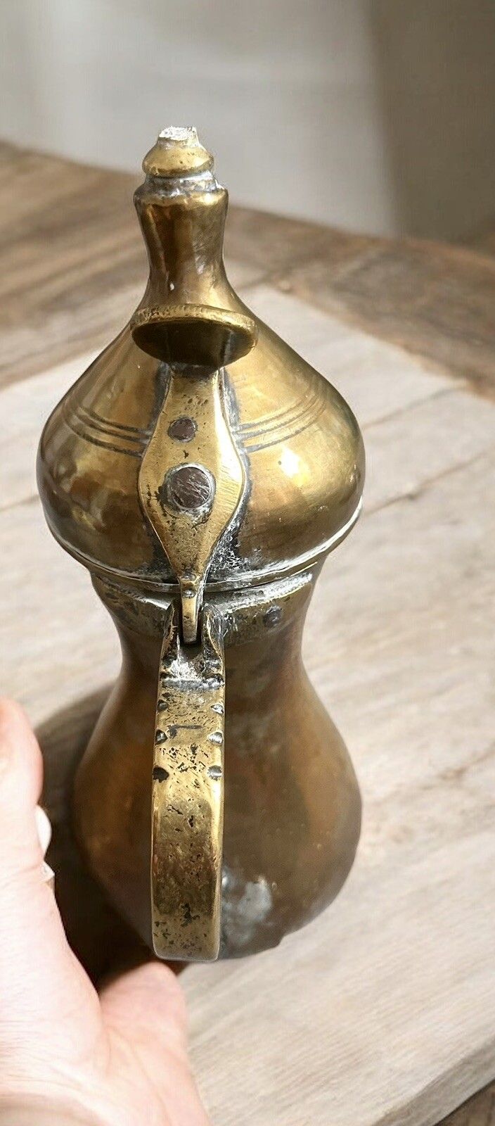 19th Century Antique Middle Eastern Dallah Arabic Brass Coffee Pot photo for sale