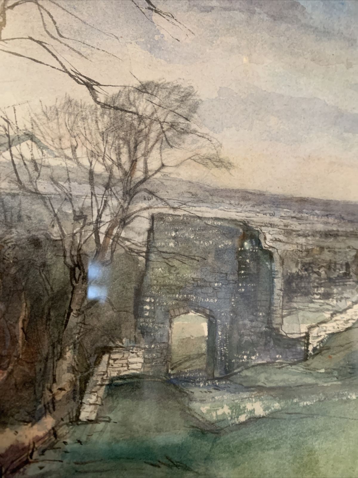 Watercolour Signed By Artist John Of Gaunts Gate Scene 47cm By 43cm photo for sale