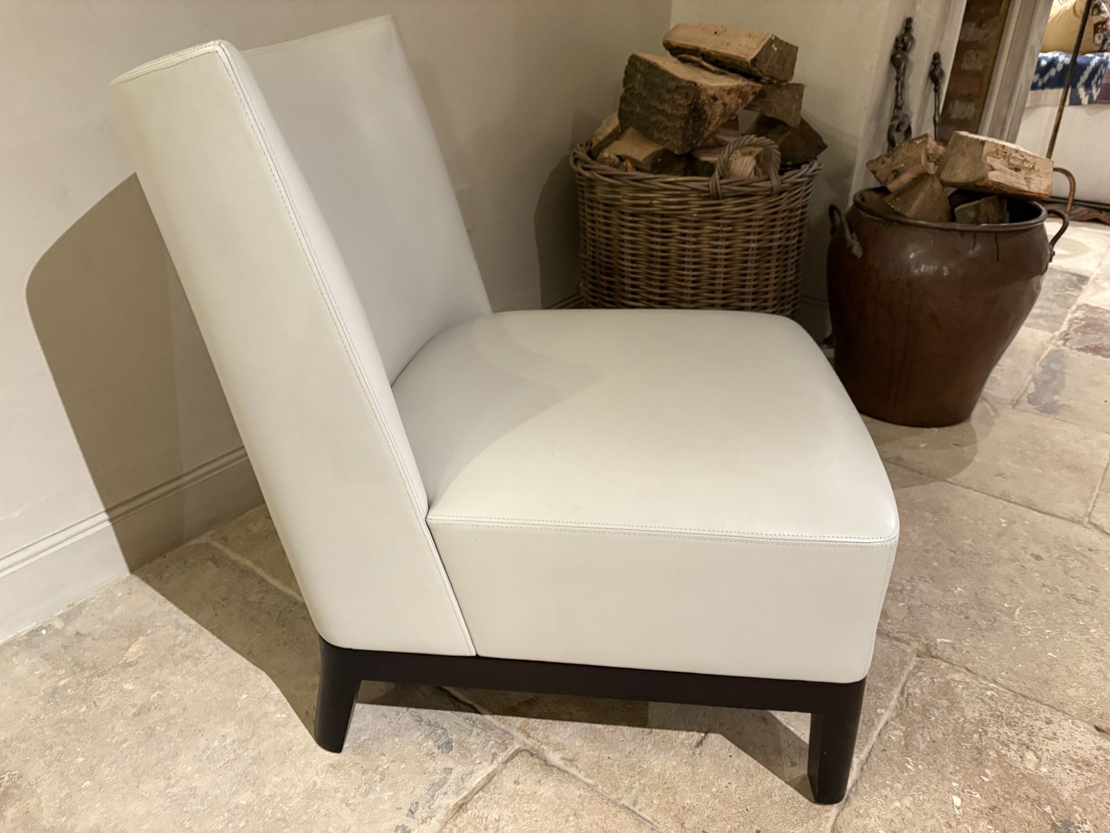 Pair Of Christian Liaigre Mandarin Chairs 1998 Oak And Leather photo for sale