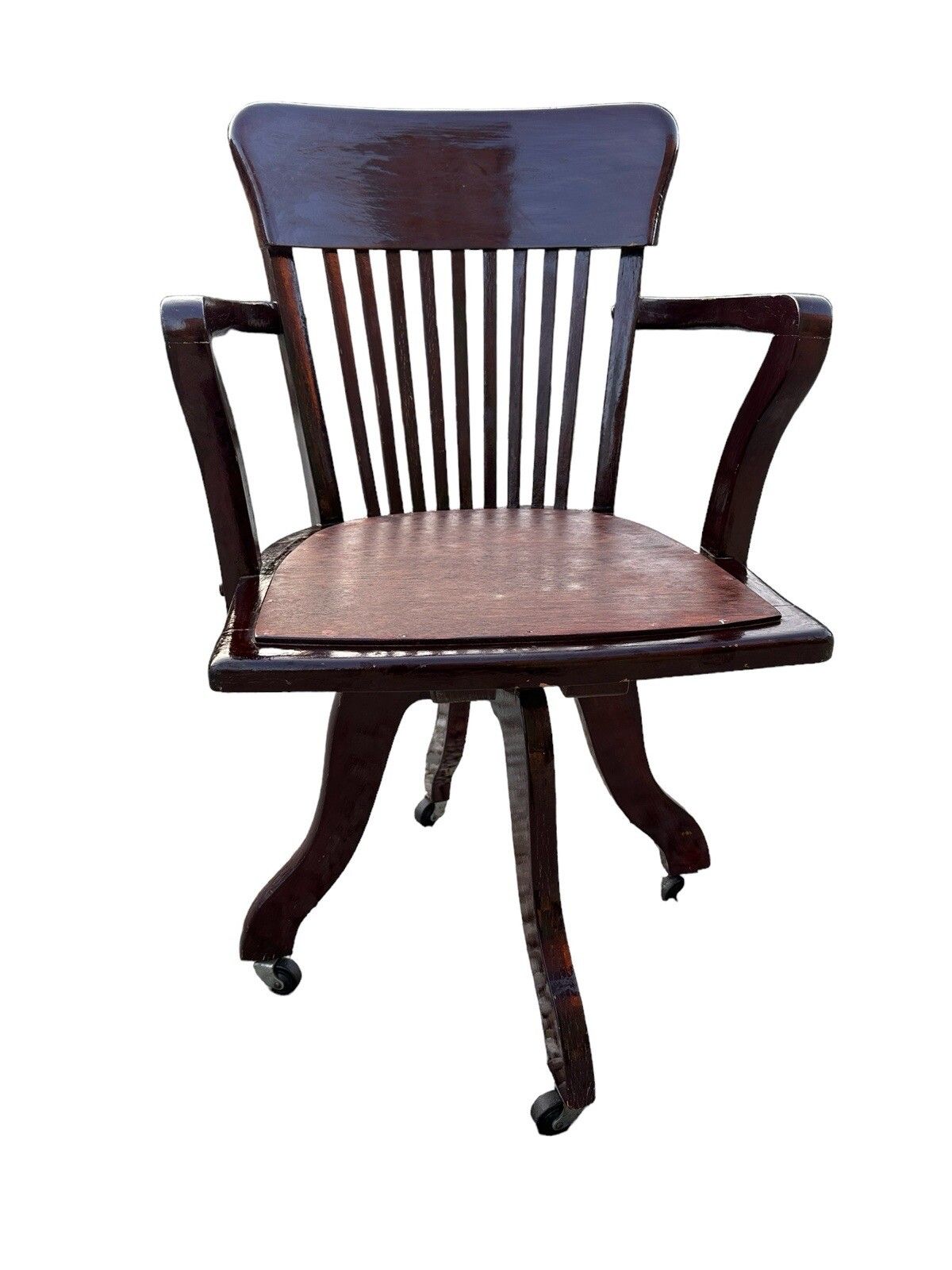 Antique Early 20th Century Oak Swivel Bankers Desk Chair photo furniture