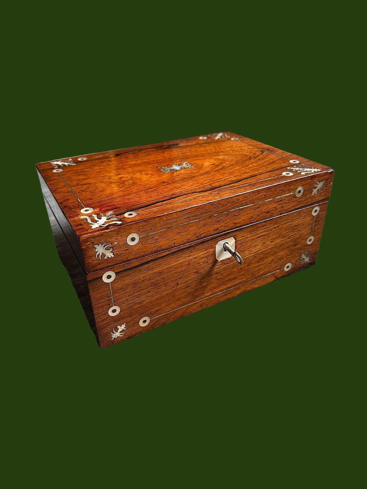 Victorian Rosewood & Mother Of Pearl Box / Sewing Box Keepsake Jewellery