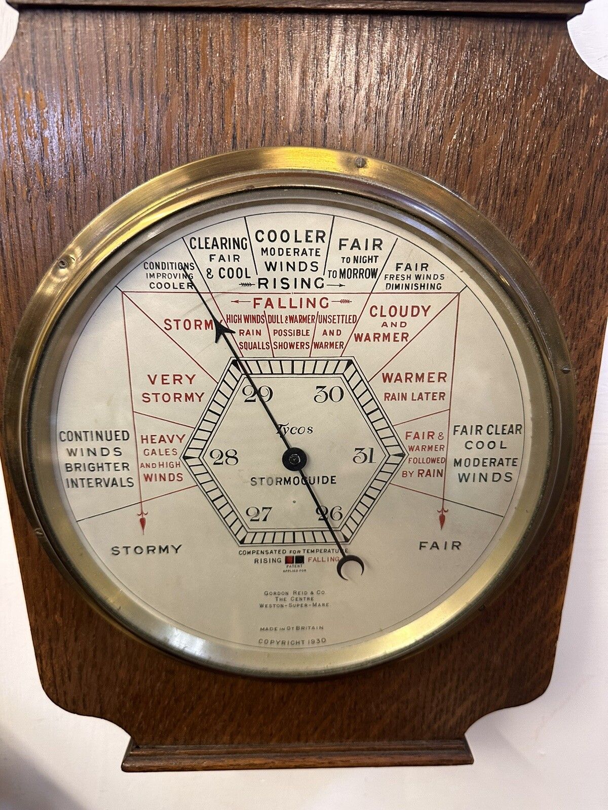 Superb Art Deco Oak Barley Twist Weather Barometer Tyco’s  England photo Home Decor