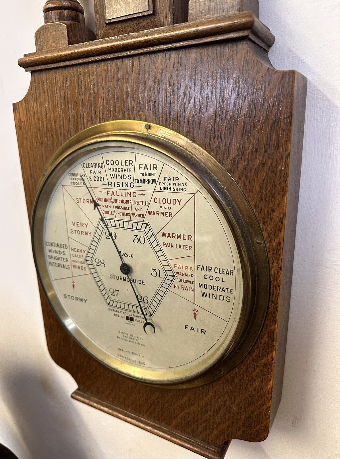 Superb Art Deco Oak Barley Twist Weather Barometer Tyco’s  England photo buy