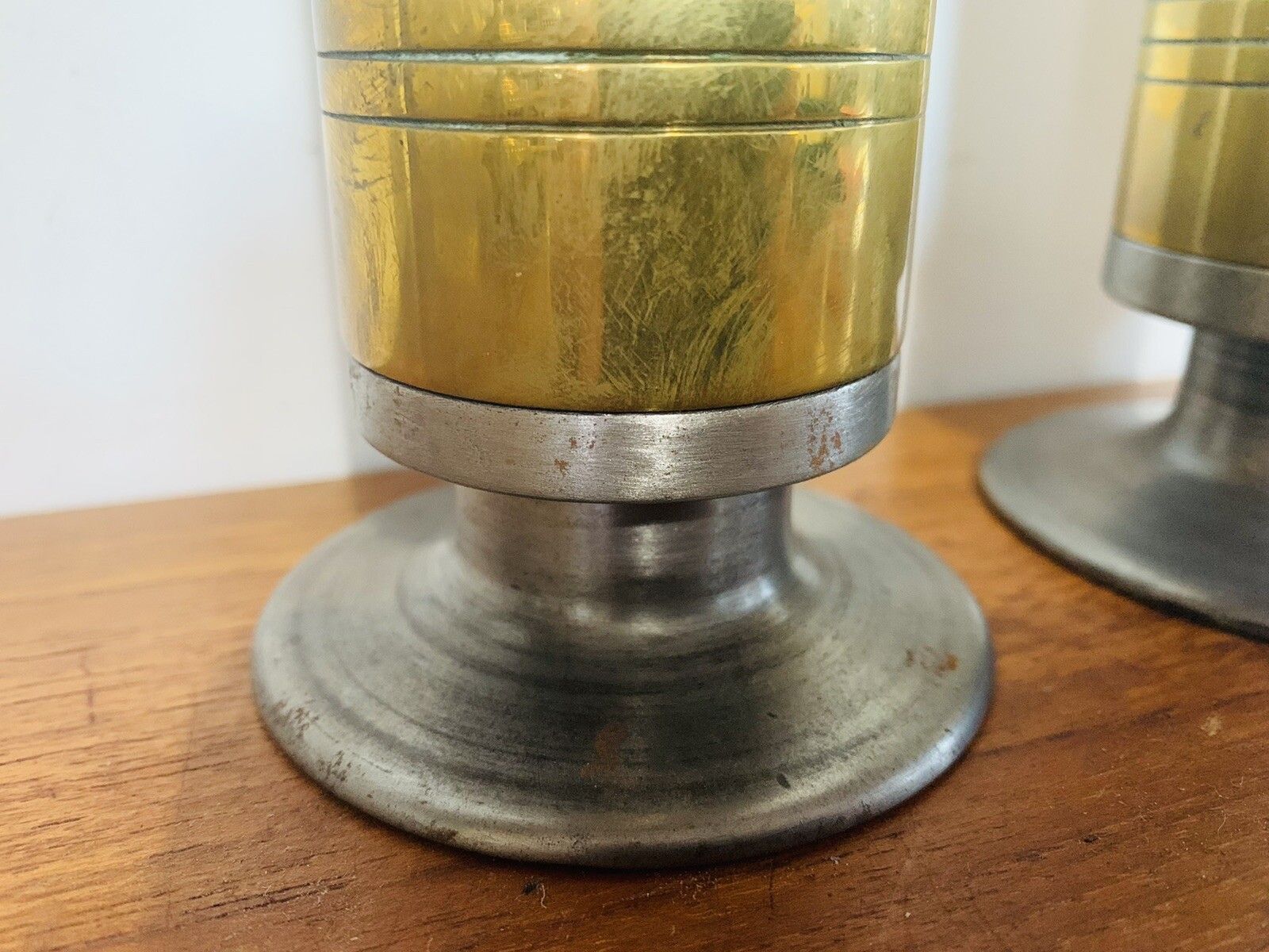 A Pair Of Mid Century Danish Design Candlesticks Superb Heavy Brass photo for sale