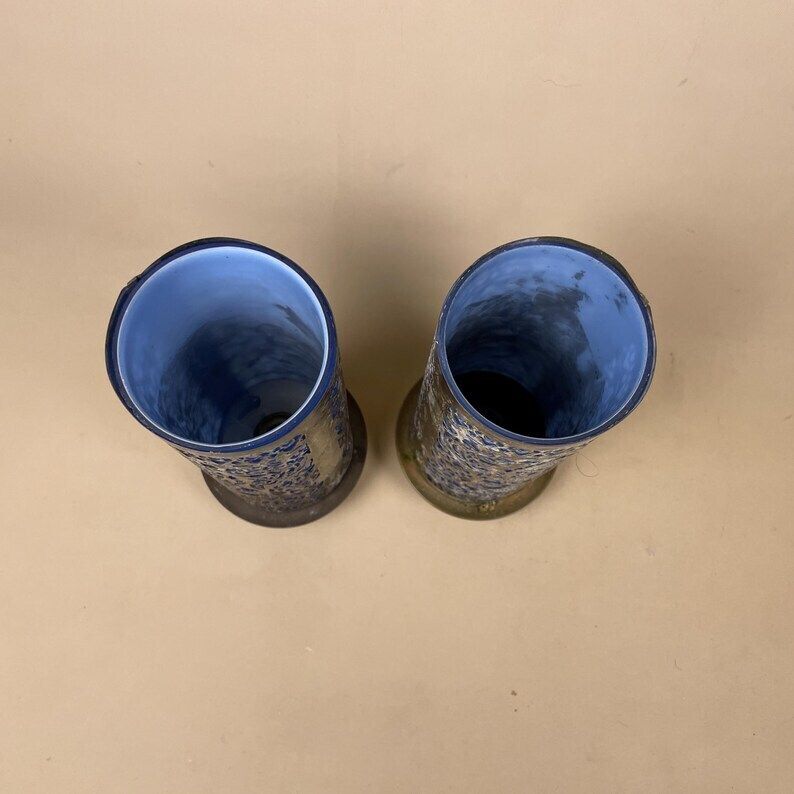 Antique Pair Of Matching Indian Cut Metal Brass Glass Candlestick Candle Stick Holder Tea Lights Vintage Candlesticks Blue Ornate Patterned photo 75.0