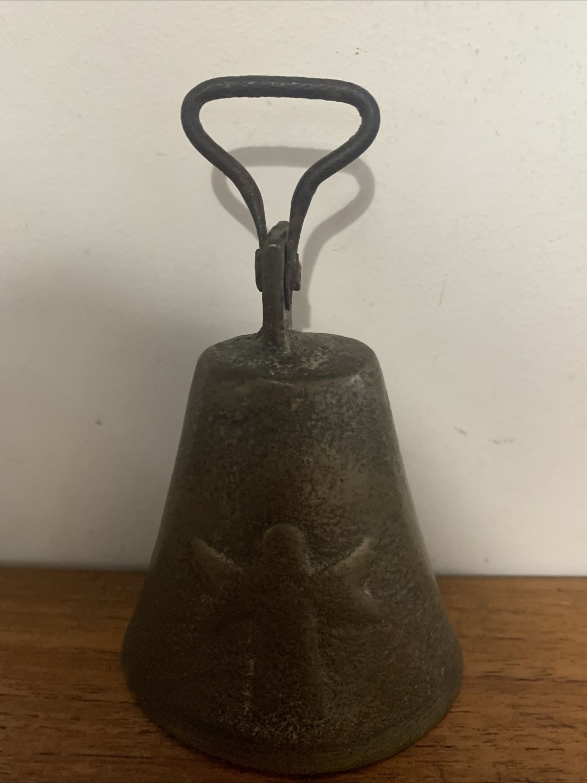 Antique Primitive Brass Bell With Cross photo furniture
