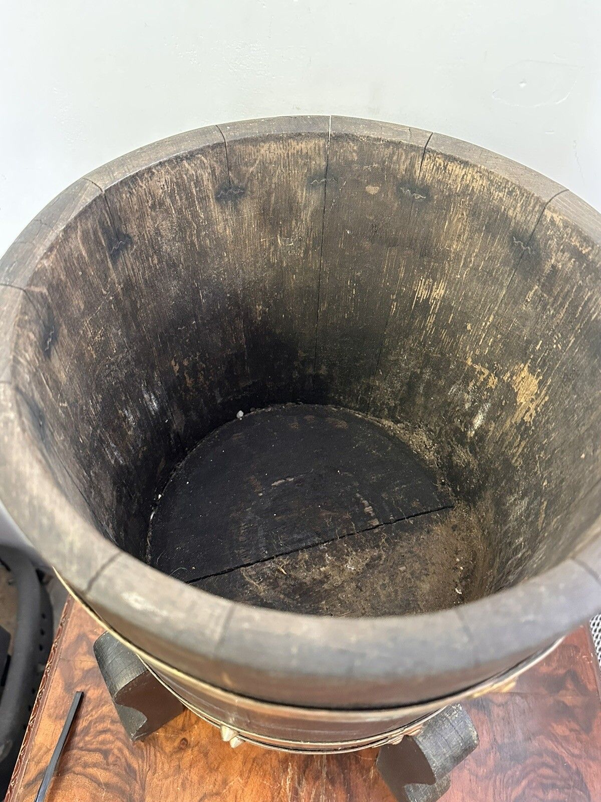 Oak 1900s Edwardian Bucket / Planter With Brass Braces photo 195.0