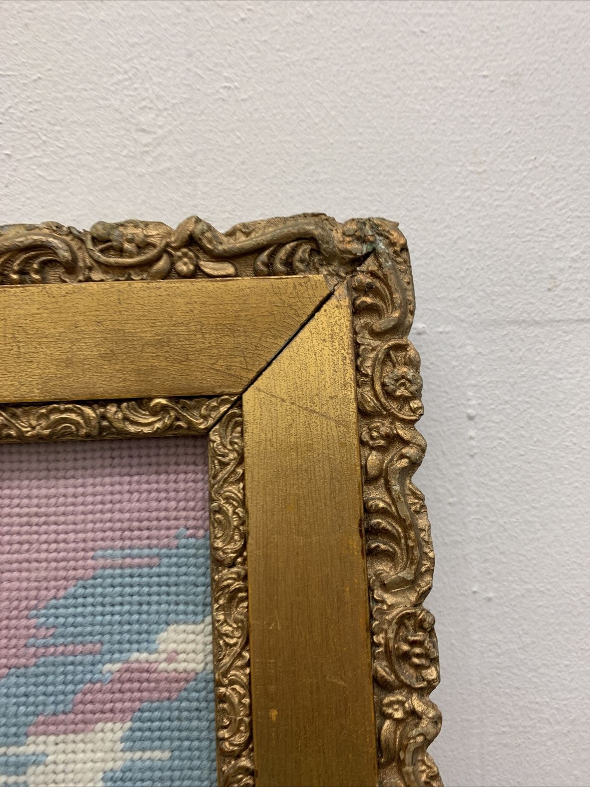 Antique Gilt Wooden Framed Tapestry Lillian/Henry Sylvester Standard photo Art