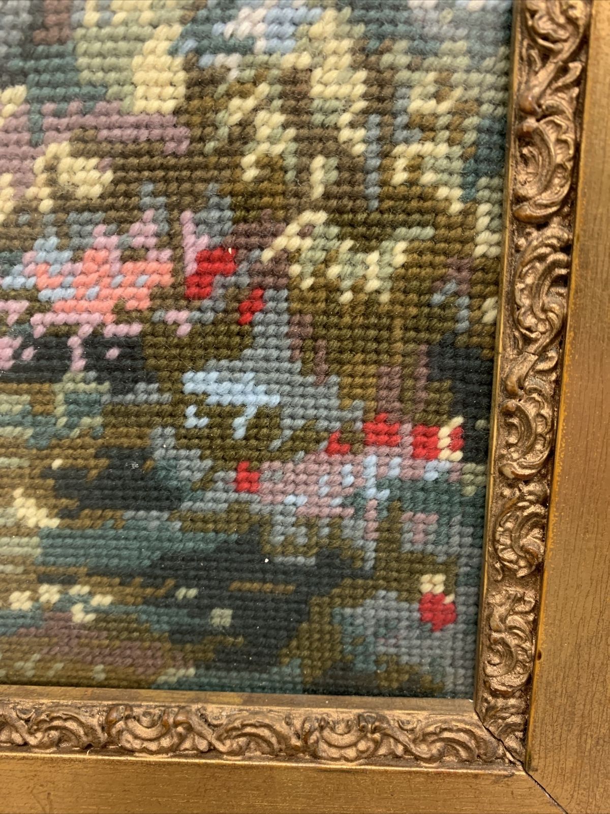 Antique Gilt Wooden Framed Tapestry Lillian/Henry Sylvester Standard photo 90.0