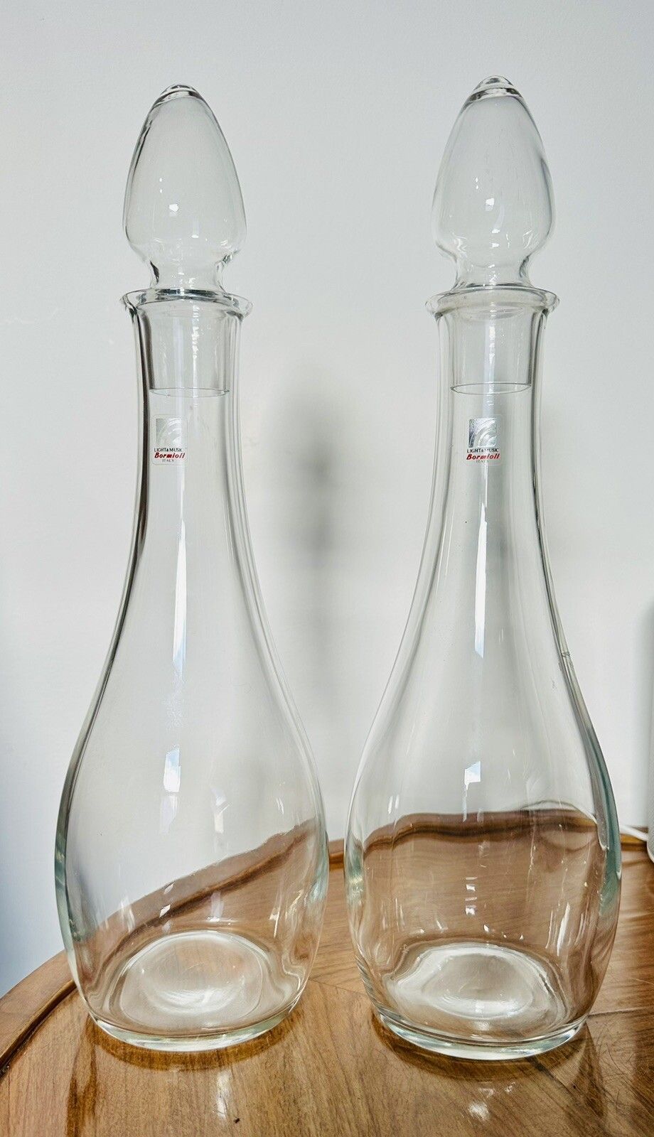 Pair Luigi Bormioli Light & Music Giotto Blown Crystal Glass Decanter / Carafe