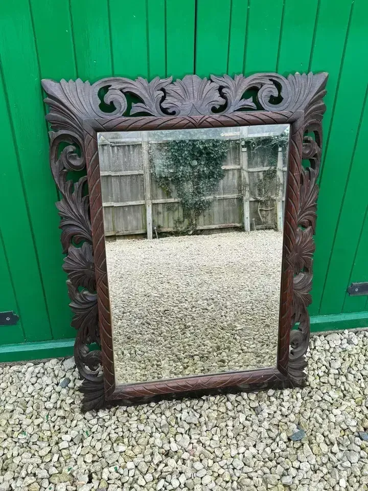 Gorgeous 19th Century French Carved Oak Wall Mirror Bevelled . 98cm By 74cm photo for sale