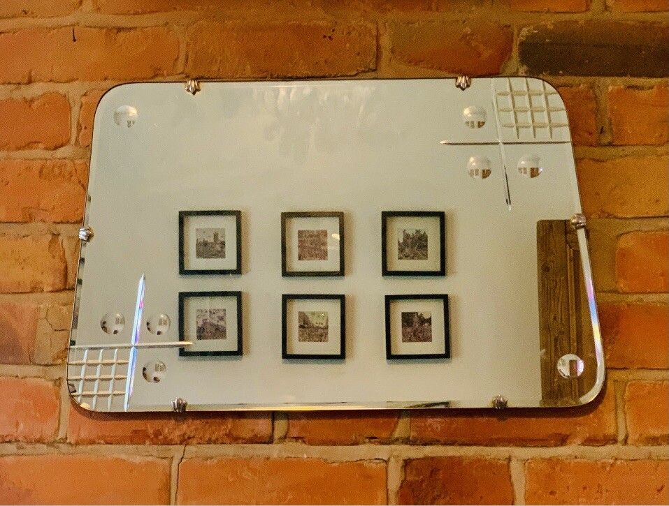 Art Deco 1930s Superb Frameless Mirror Antique 60cm By 38cm Wooden / Bevelled photo furniture