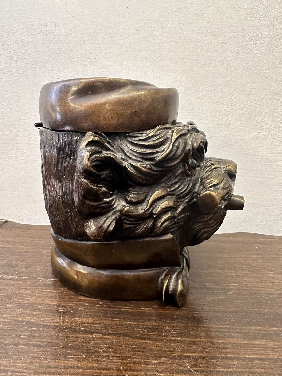 Fabulous Bronze Dog Bust Tobacco Jar With Glass Eyes 2.47kg photo vinterior