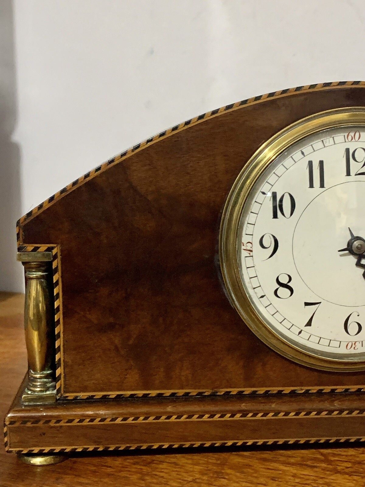 Antique Edwardian French Inlaid Domed Pillar Mantle Clock Mechanical Stunning￼ photo for sale