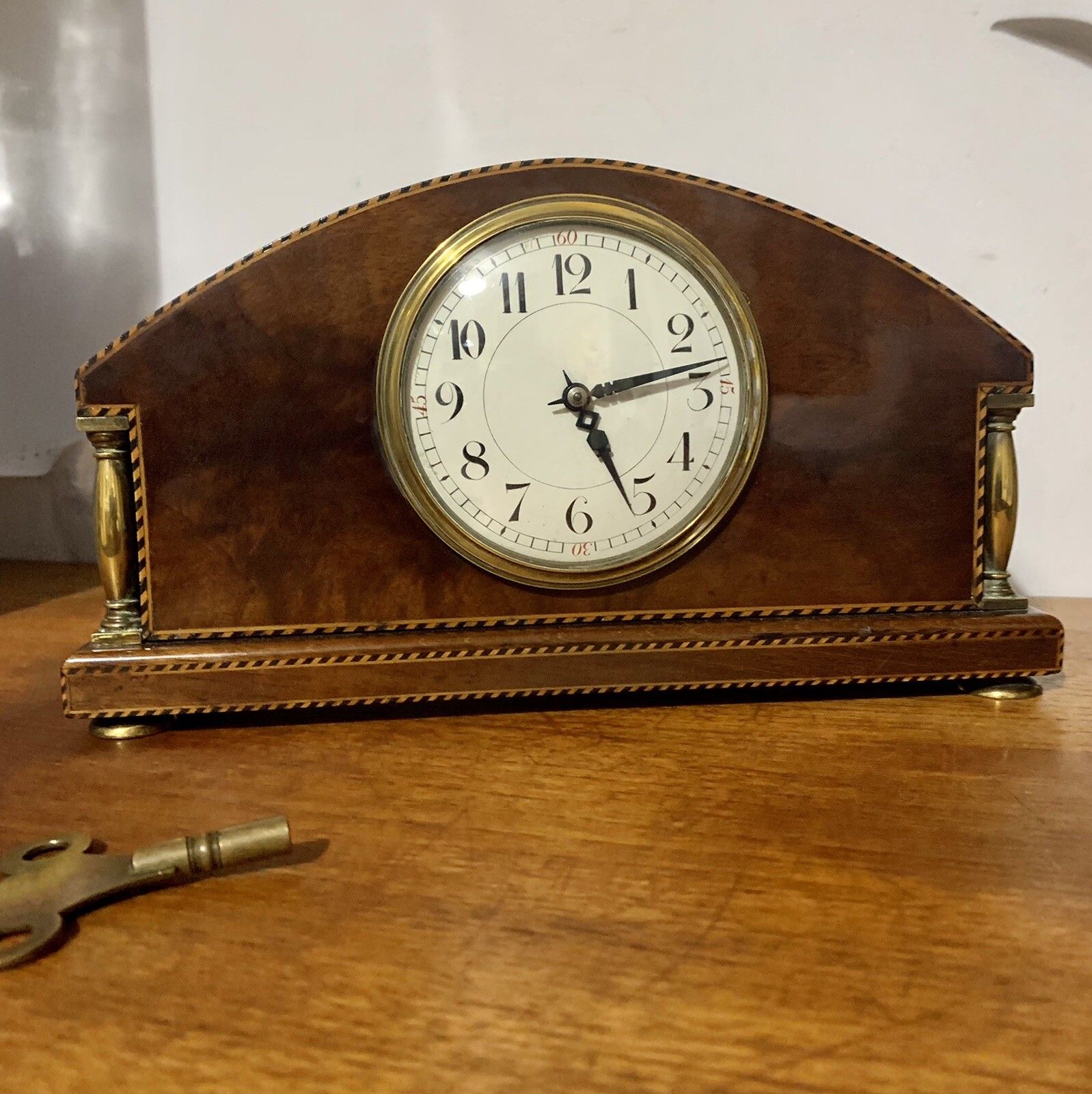Antique Edwardian French Inlaid Domed Pillar Mantle Clock Mechanical Stunning￼ photo Home Decor