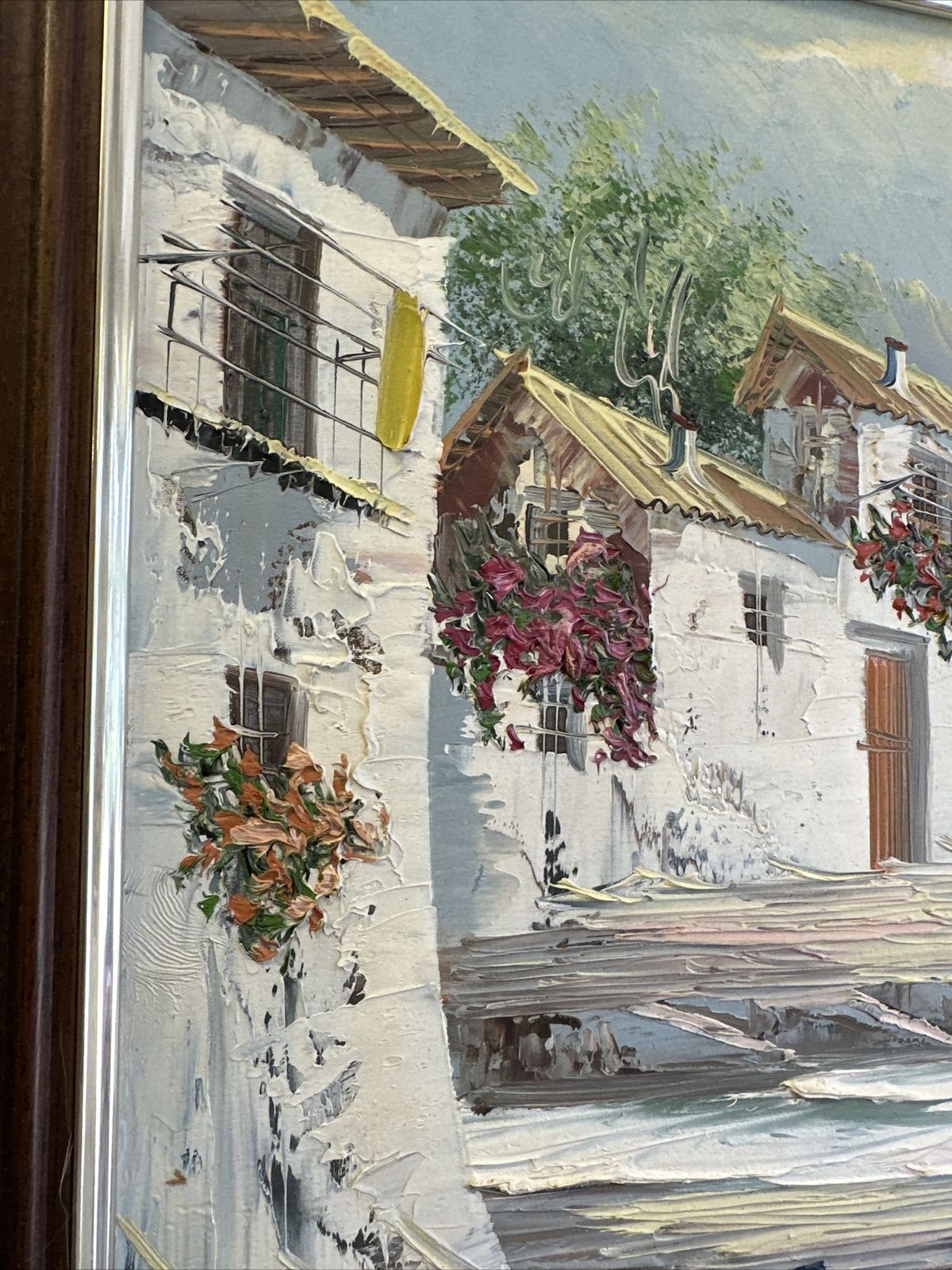 Seascape Marine Signed Oil On Canvas Yacht Fishing Boat Dutch White Houses photo 70.0