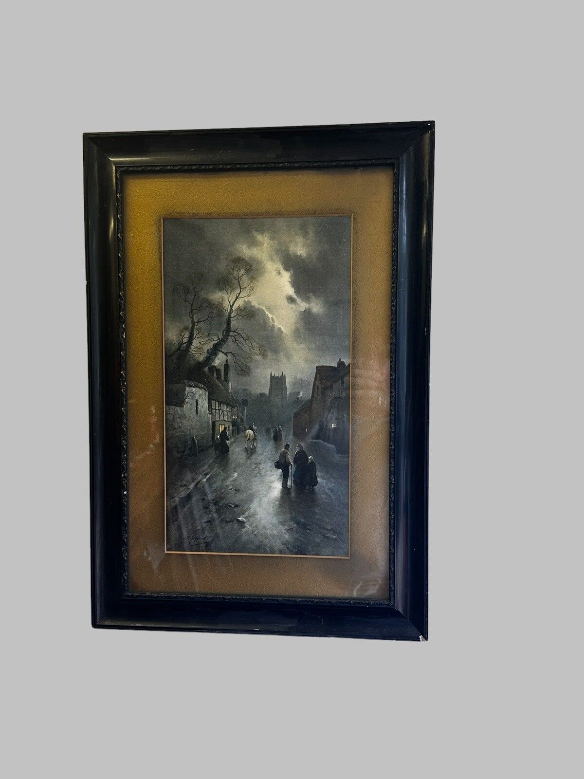 Antique Lithograph /Village By Moonlight. James Walter  Gozzard 66cm By 45cm photo furniture