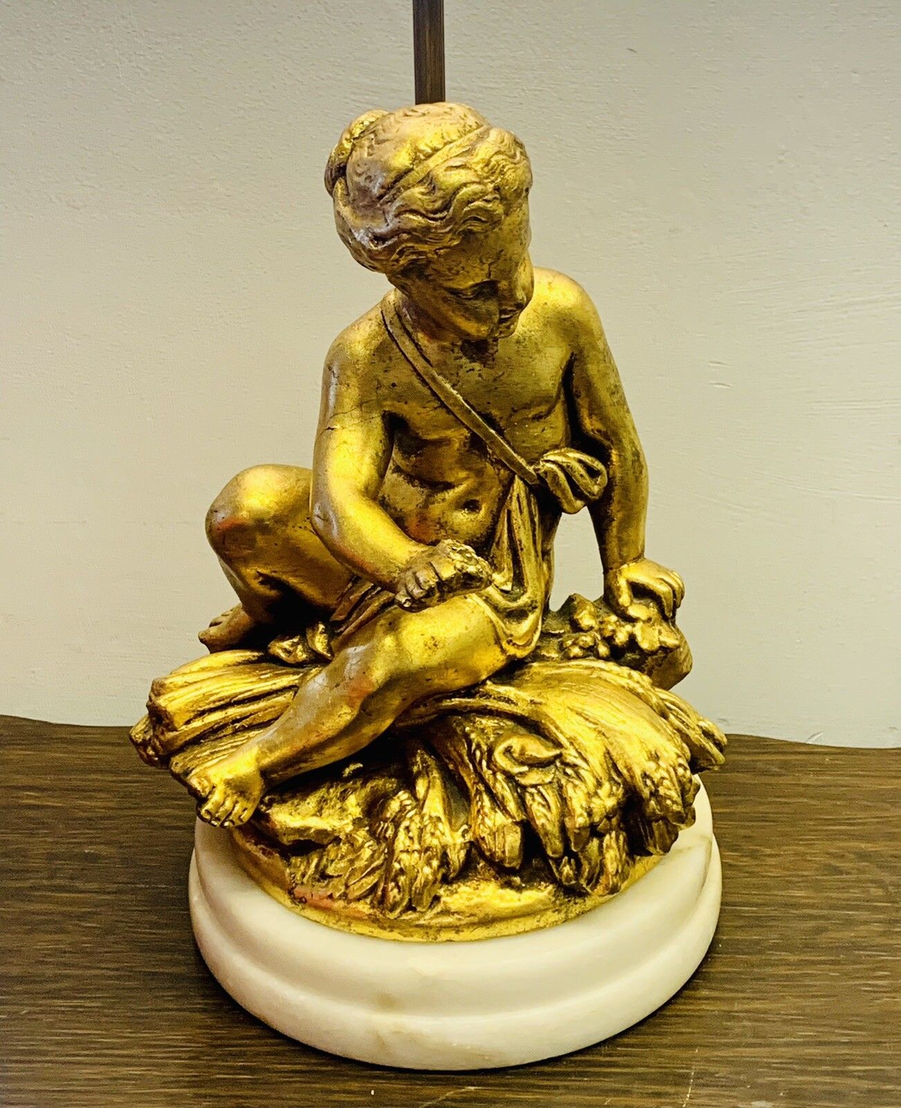 Mid Century 70’s Hollywood Marble And Gold Gilt Cherub Cupid Lamp Putti photo furniture