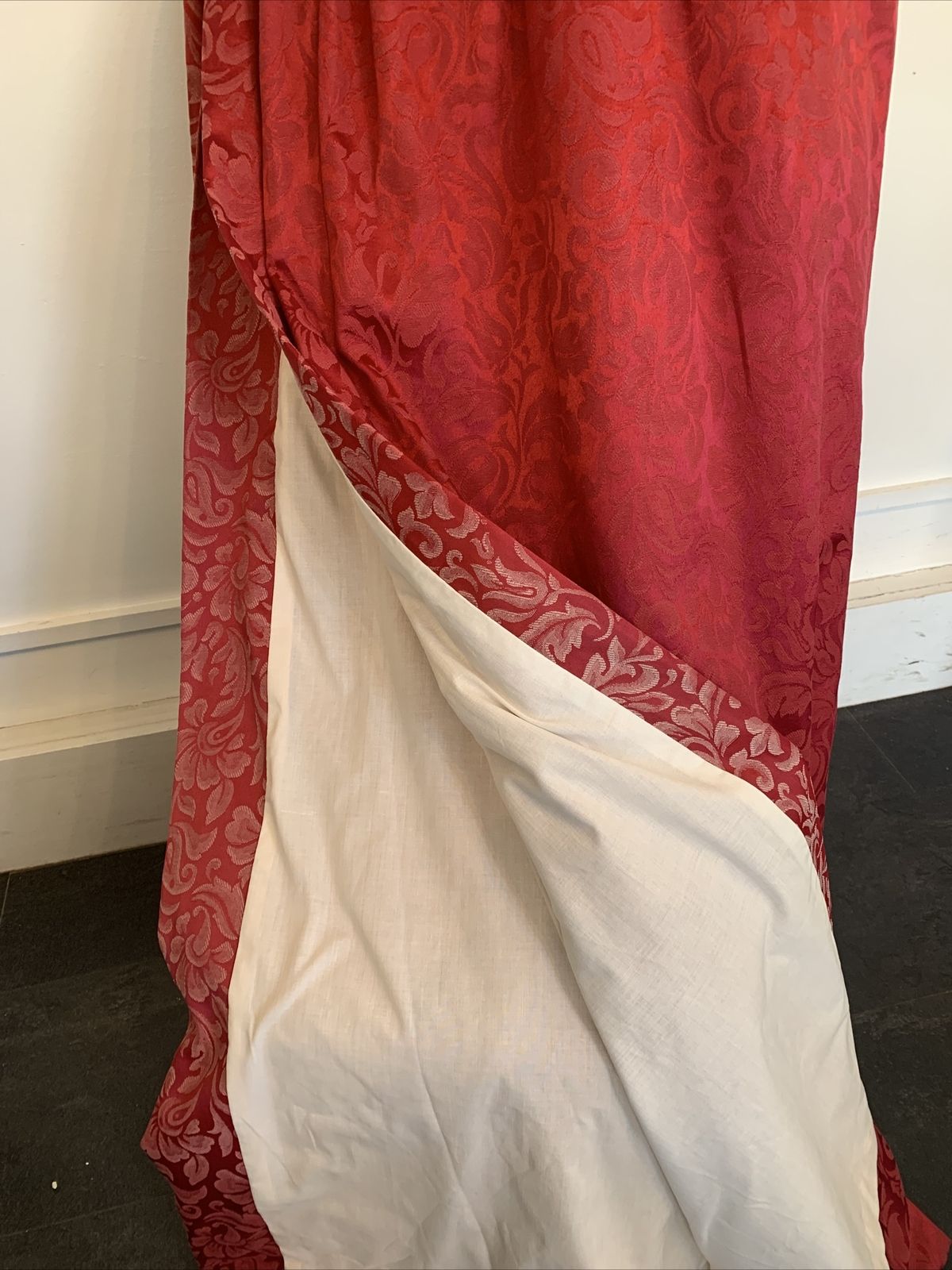Vintage Curtains Red Top Quality Lined   Brocade Floral Design 254cm Each Wide photo for sale
