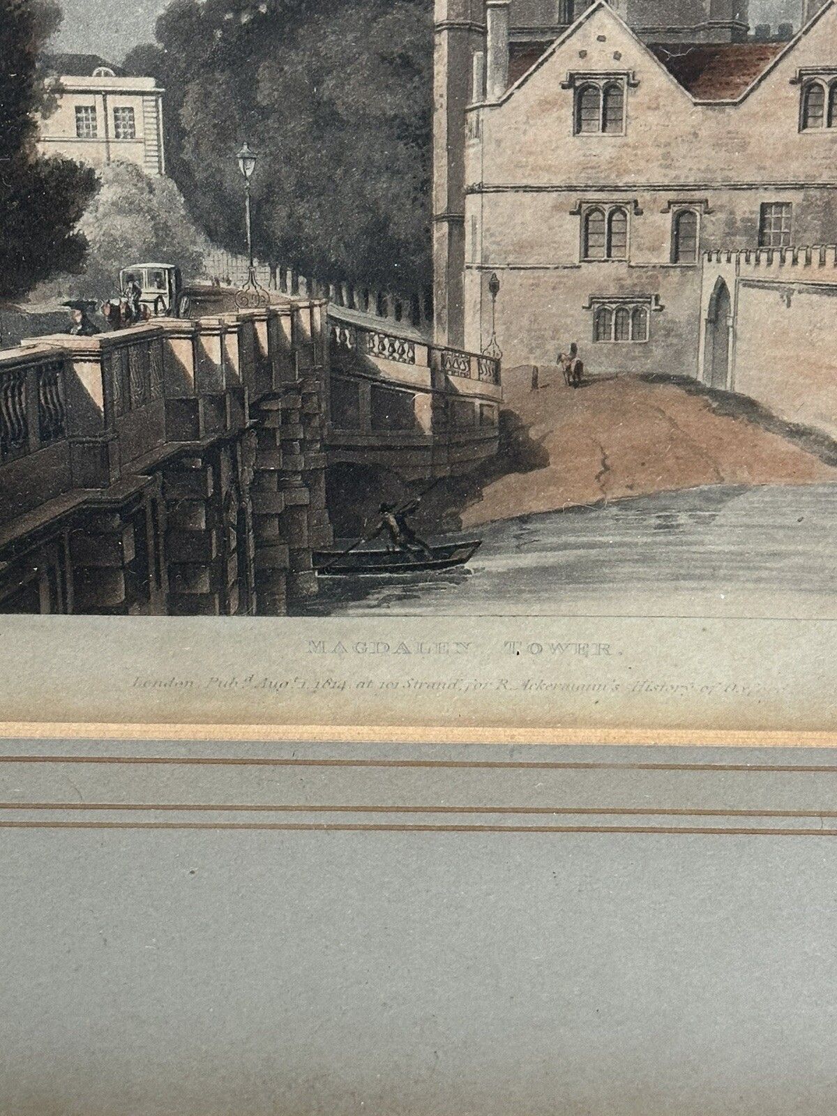 Antique Aquatint Fine Art F Nash 1823 Magdalen Tower And Bridge Oxford photo 60.0