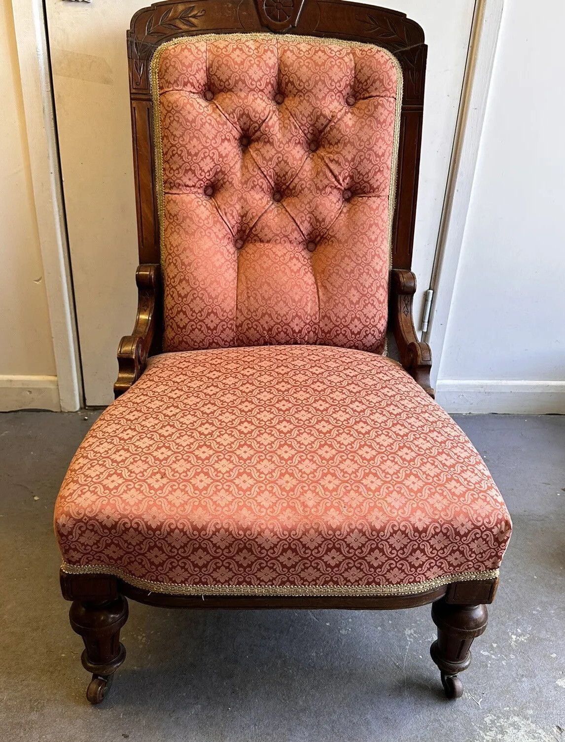Antique Victorian Upholstered Armchair And Foot Stool photo for sale