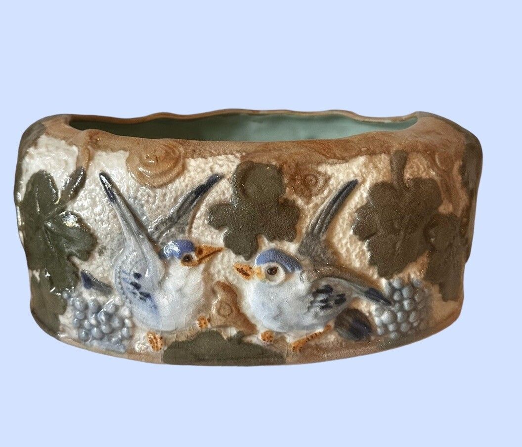 photo furniture Mid Century Large British Made Glazed Hand Painted Pottery Planter Love Birds
