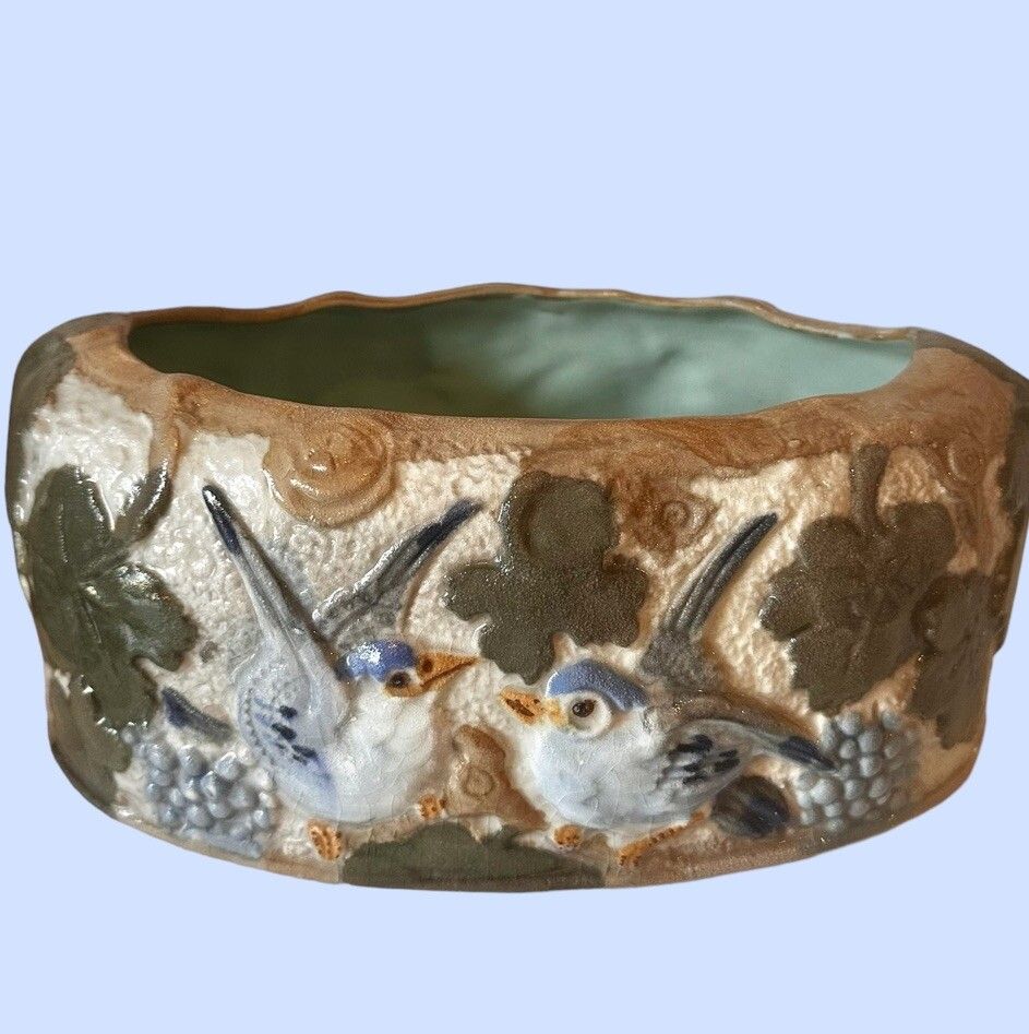 photo for sale Mid Century Large British Made Glazed Hand Painted Pottery Planter Love Birds