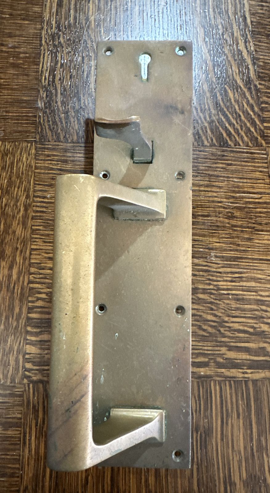 Antique Door Handle With Thumb Latch  Heavy Bronze Brass