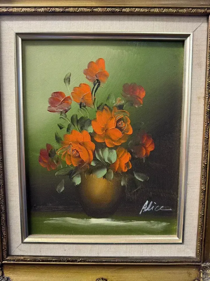 1970’s Still Life Botanical Floral Signed Oil Painting   Beautiful 14” By 12” photo furniture