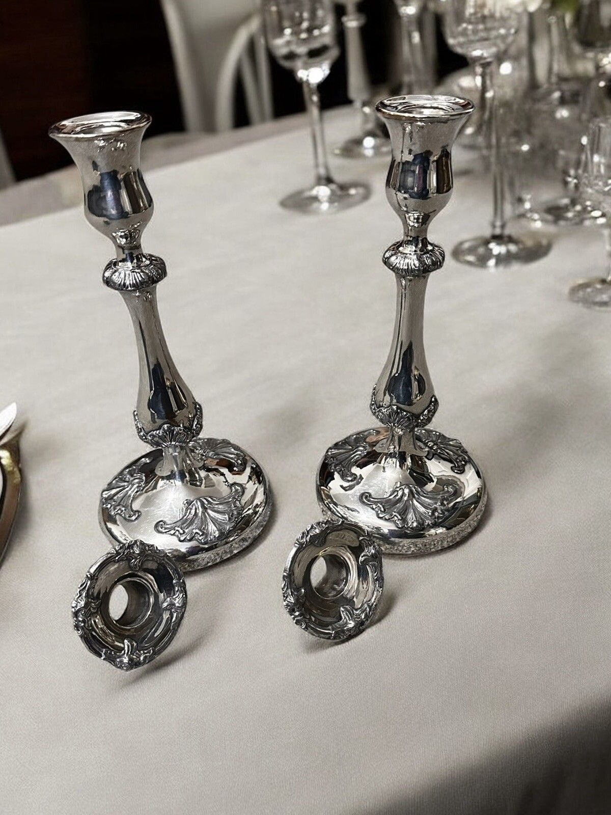 C1930’s Pair Of Gorgeous Candlesticks  White Metal On Copper Great Quality photo for sale