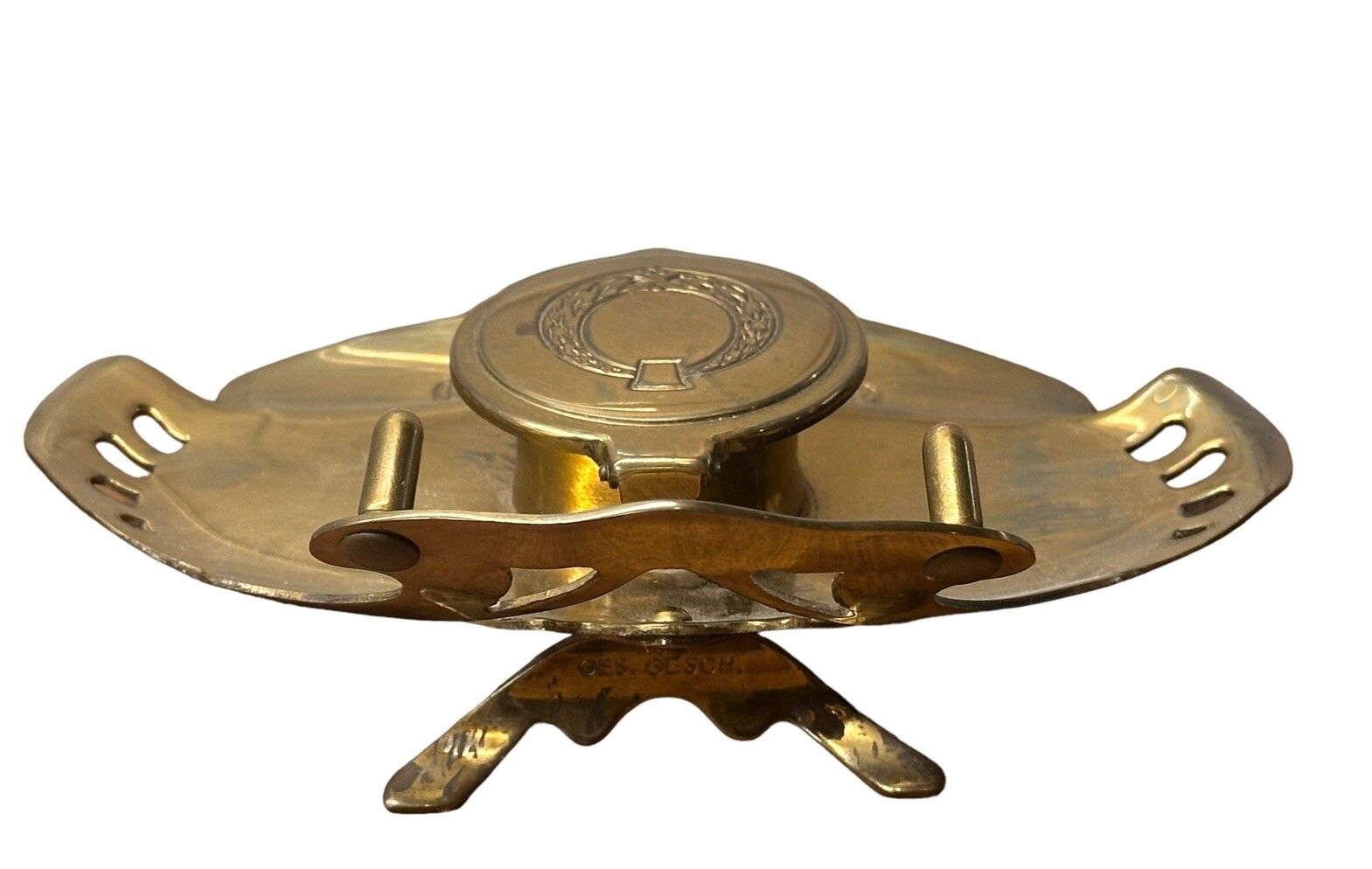 Antique German Jugendstil Art Nouveau Inkwell Nickel Plate Laurel Victory Wreath photo 120.0