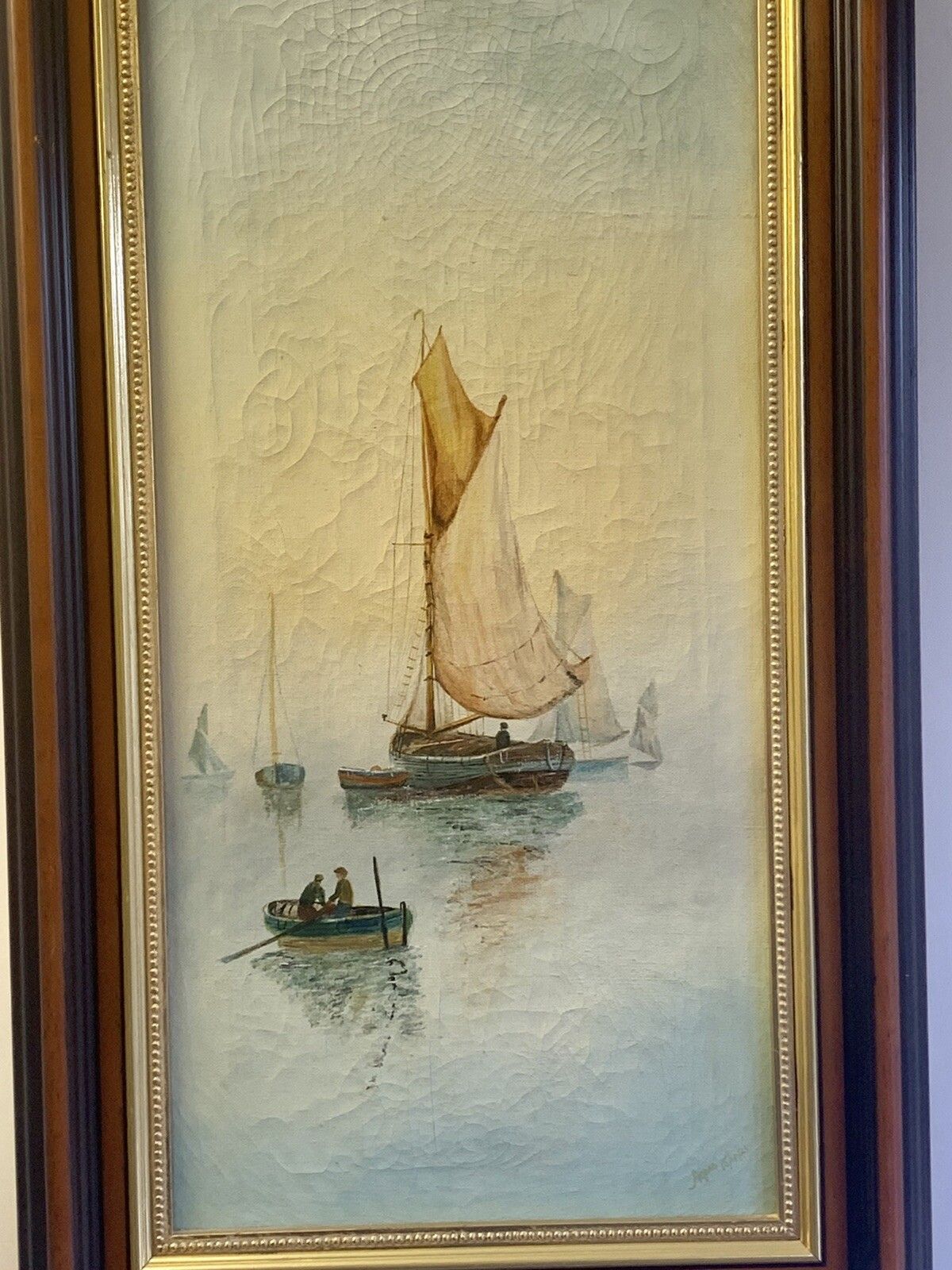 Superb Vintage Nautical Maritime Boat Oil On Canvas Signed photo furniture