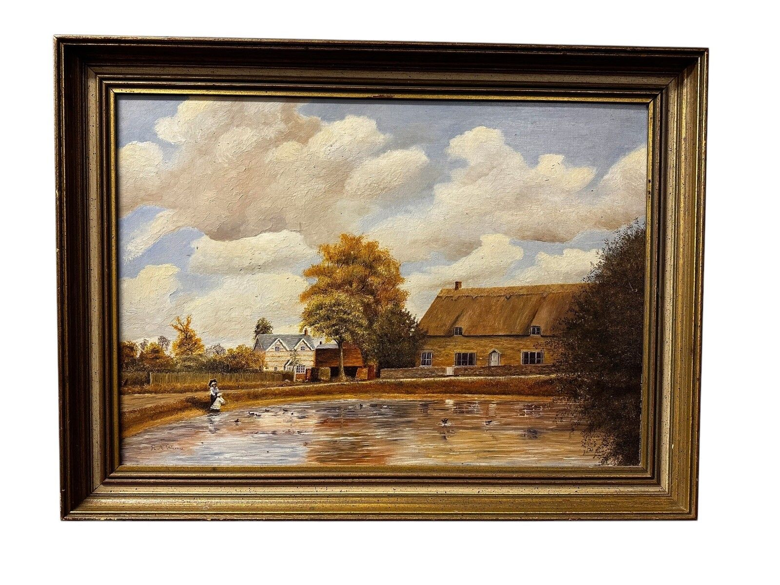 20th Century Original Signed Oil Painting  Country Scene / Duck Pond R Wademan photo furniture